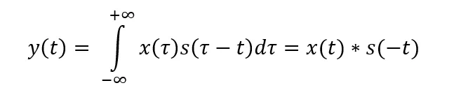 Continuous Matched Filter definition with the the measured signal x(t) and the known signal s(t).